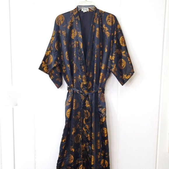 Black Satin Kimono with Birds and Dragons Size Large - Picture 6 of 6